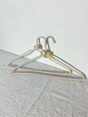Vintage Pastel Braided Ribbon Wire Hangers with Rosettes Set of 2 Cottagecore